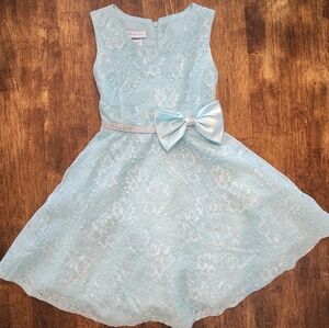Bonnie Jean Light Blue Lace Dress with Bow